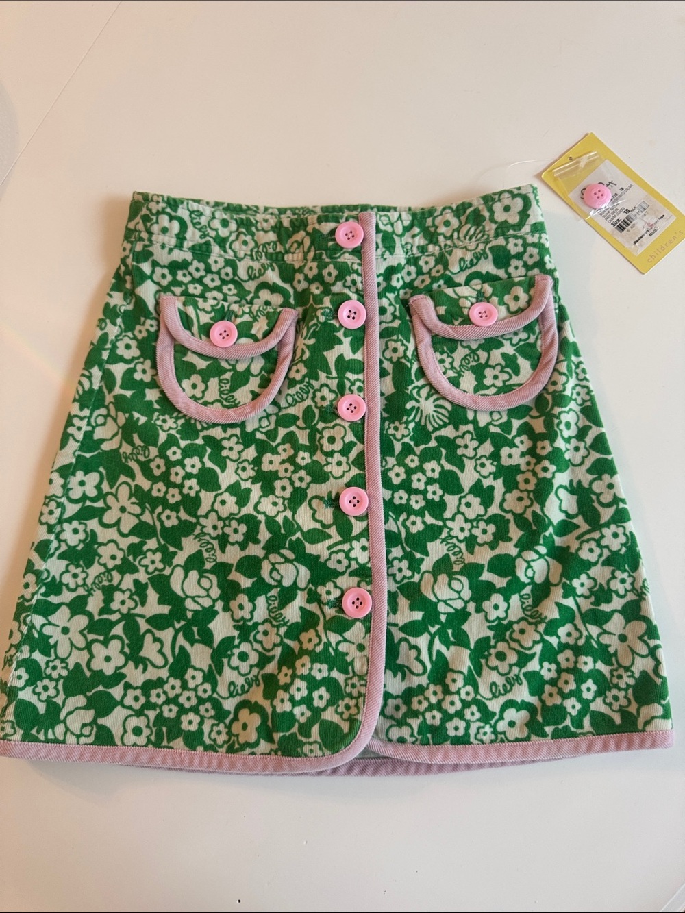 Lilly Pulitzer Green Floral Mini Skirt with Pink Trim
